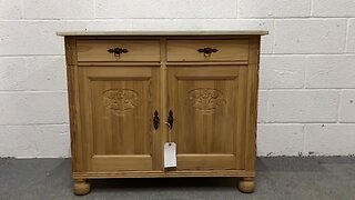 Attractive Small Marble Top Antique Pine Dresser Base Cupboard (W4057B) @PinefindersCoUk