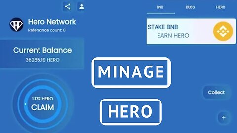 Projet crypto minage Hero network Stake BNB wallet adresse crypto