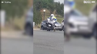 Polizia mostra come è difficile montare sulla moto