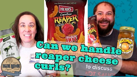 We try Herr's Carolina Reaper Cheese Curls, Pepper Palace Boomin' onion salsa, and a spicy soda!