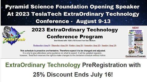 Pyramid Science Foundation Opening Speaker at 2023 TeslaTech ExtraOrdinary Technology Conference