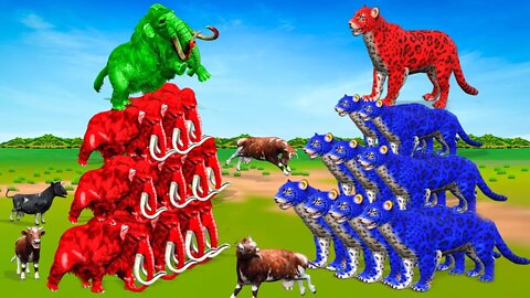 20 Zombie Mammoths vs 20 Zombie Cheetah Ultimate Epic Battle WoollyMammoth Saves cow cartoon animals