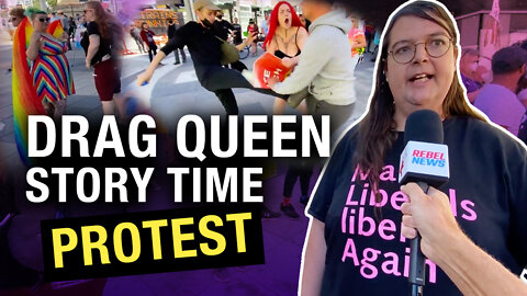 Trans woman protests against drag queen story time in Edmonton