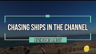 Drone Chasing Ships in the Channel near the Port A Jetty in Port Aransas Texas