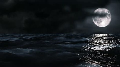 A static animation of the moon over the sea at night time