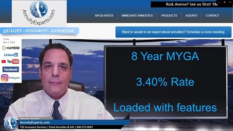 8 Year MYGA Annuity rate for March 2022