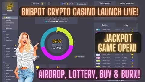 BNBPot Crypto Casino Launch LIVE! JACKPOT Game Open! Airdrop, Lottery, Buy & Burn!
