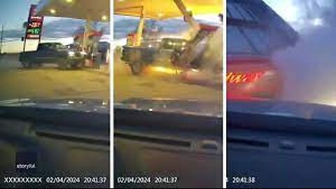 Dashcam Captures Out-of-Control Truck Crashing Into Gas Station