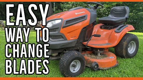 Easy Way to Change Husqvarna Riding Lawn Mower Blades Without Lift ||YTH18542||