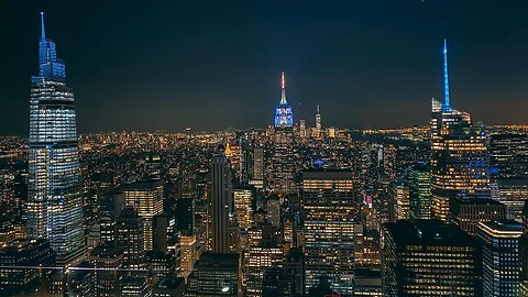 New York City's Top of the Rock Observation Deck at Night (4K Silent Tour)