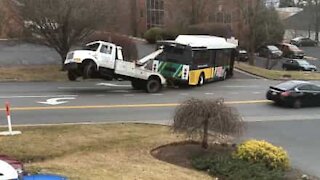 Tow truck unable to tow bus