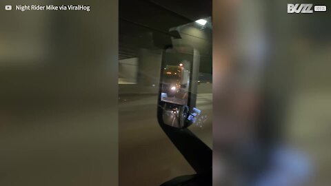 Truck shoots flames from exhaust pipe