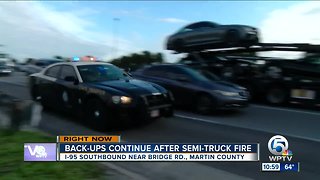 Semi hauling potato chips catches fire on I-95 southbound in Martin County