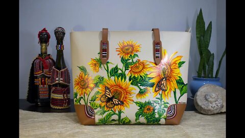 How to Paint on Leather Bag I | Timelapse | Sunflowers