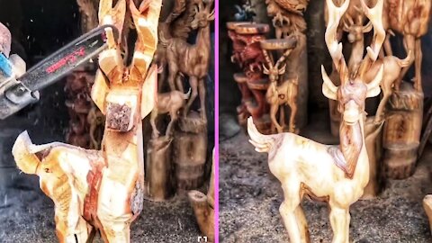 Deer of wood - Amazing techniques making fast a Deer ,wood sculpture