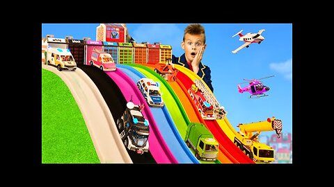 The Kids Play with Toy Cars and Slides 💕💖🎶