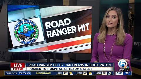 Road Ranger struck by vehicle on I-95 in Boca Raton