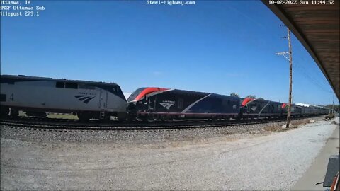 EB Amtrak 6 California Zephyr with 3 New Chargers in tow in Ottumwa, IA on 10-2-22 #steelhighway