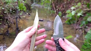 KNIFE ASMR: Satisfying bamboo cutting during a rainstorm in a river ft. 2022 Spearpoint