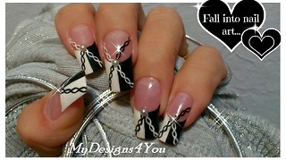 Black and white chain effect nail art design