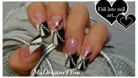 Black and white chain effect nail art design