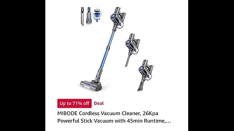 MIBODE Cordless Vacuum Cleaner, 26Kра Powerful Stick Vacuum with 45min Runtime