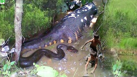 Amazing Children Catch Water Snake Using The Net