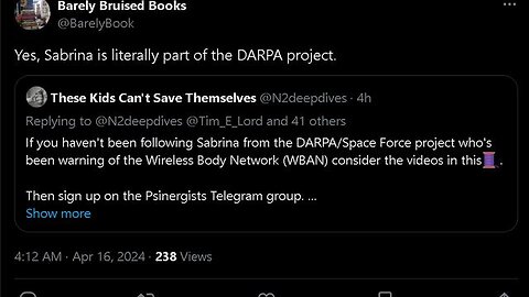 'Yes, Sabrina Wallace is literally part of the DARPA project.'