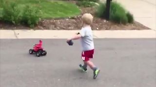 Little Boy Chases His RC Car