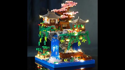 Ancient Architecture Peach Blossom Pond Castle Girl Model Building Block