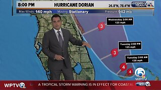 Category 4 Hurricane Dorian packing 140 mph winds, remaining stationary 105 miles east of West Palm Beach