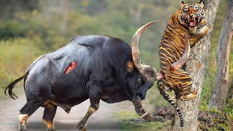 TIGER IS IN DANGER! GIANT INDIAN GAUR TORTURES TIGER TO THE POINT OF DISABILITY TO ESCAPE