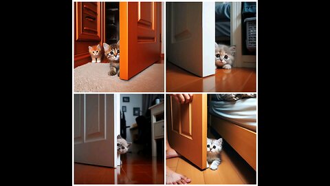 A little cat hides behind the door to scare its owner 🤣😻😹