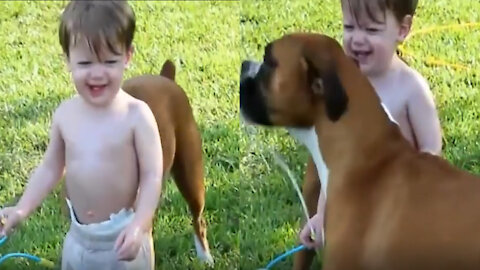 Child playing in his pool with the brutus