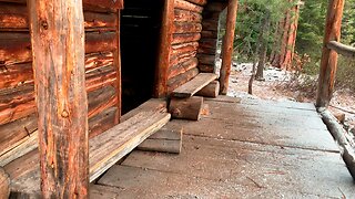 Swirling Snow, Ponderosa Pines & RUSTIC Edison Log Cabin Shelter! | 4K Winter Hiking Central Oregon