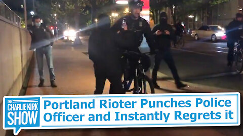 Portland Rioter Punches Police Officer and Instantly Regrets it