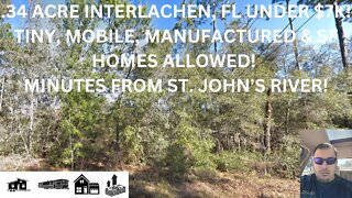 .34 ACRE INTERLACHEN, FL UNDER $7K! TINY, MANUFACTURED & SF HOMES ALLOWED! OVERSIZED LOT WITH POWER