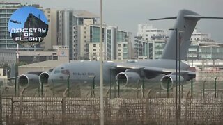 THE BEAST Boeing C-17 Globemaster III taxi and take off at Gibraltar Airport, Royal Air Force