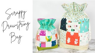 Scrappy Holiday Lined Drawstring Bags Tutorial | Easy Sewing Project