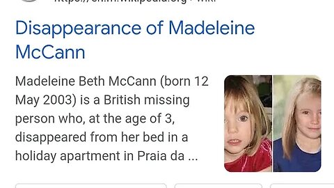 LEGENDARIC HISTORY Disappearance of Madeleine McCann Madeleine Beth McCann (born 12 May 2003) --