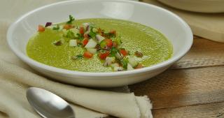 Chilled Zucchini and Avocado Soup with Cucumber Salsa