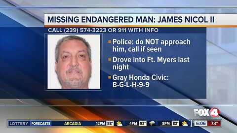 Missing Cape Coral man may be headed to Fort Myers