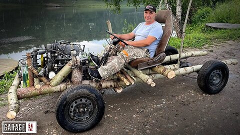 We make a car from logs in the forest in just 24 hours