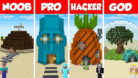 Minecraft SPONGEBOB HOUSE BUILD CHALLENGE - NOOB vs PRO vs HACKER vs GOD / Animation