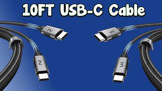 10ft USB C to C Cable | 100W Fast Charge | MacBook Pro, iPad Pro, Dell XPS Compatible