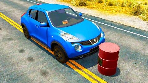 Nissan Juke vs Explosive Barrel – BeamNG.Drive