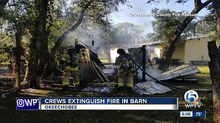 Crews extinguish barn fire in Okeechobee