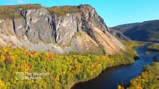 Flying over the epic fall landscape in Newfoundland