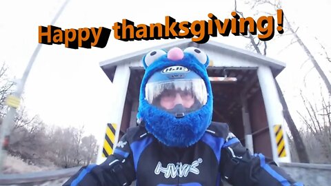 Motorcycle ride, with close calls, the meaning of Thanksgiving, and a happy dog getting bellyrubs