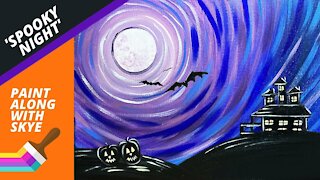 Spooky Night easy Halloween acrylic painting tutorial for beginners